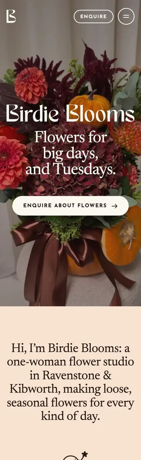 Birdie Blooms website on mobile