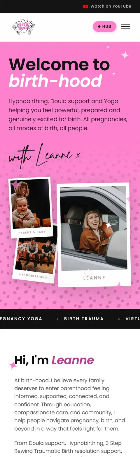 Birth-hood website on mobile