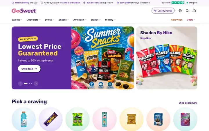 GoSweet website on desktop