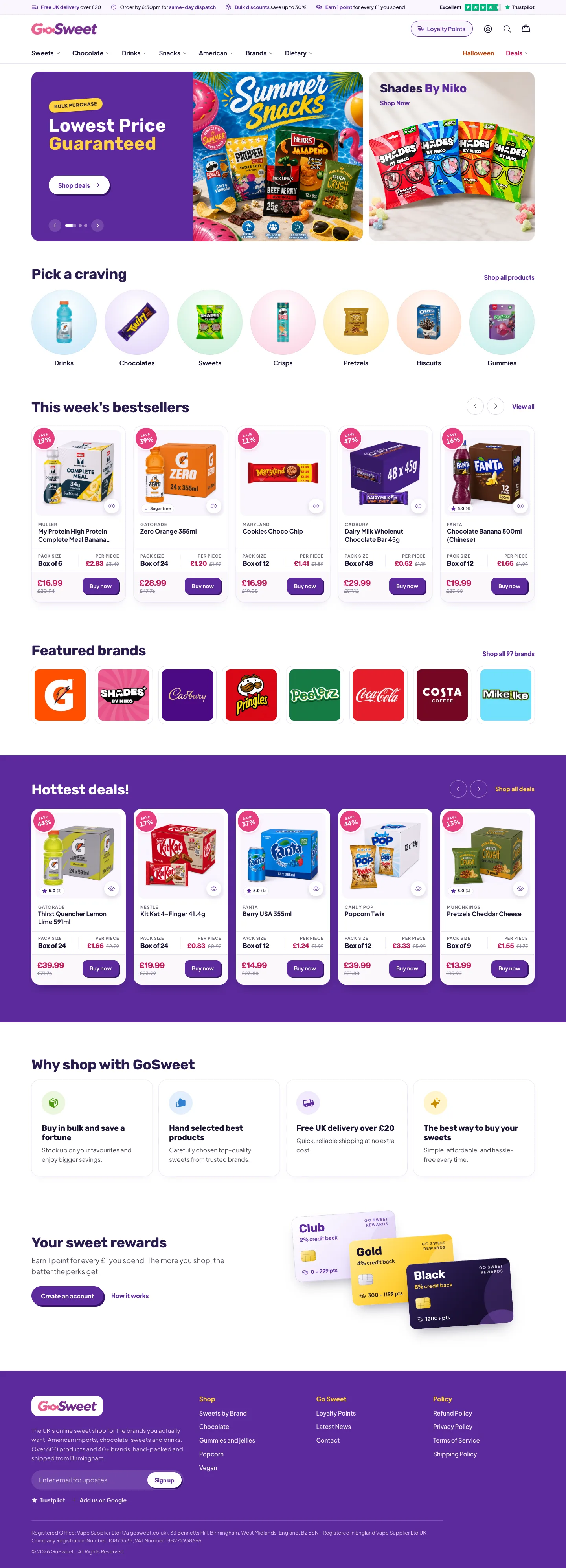 GoSweet homepage on desktop