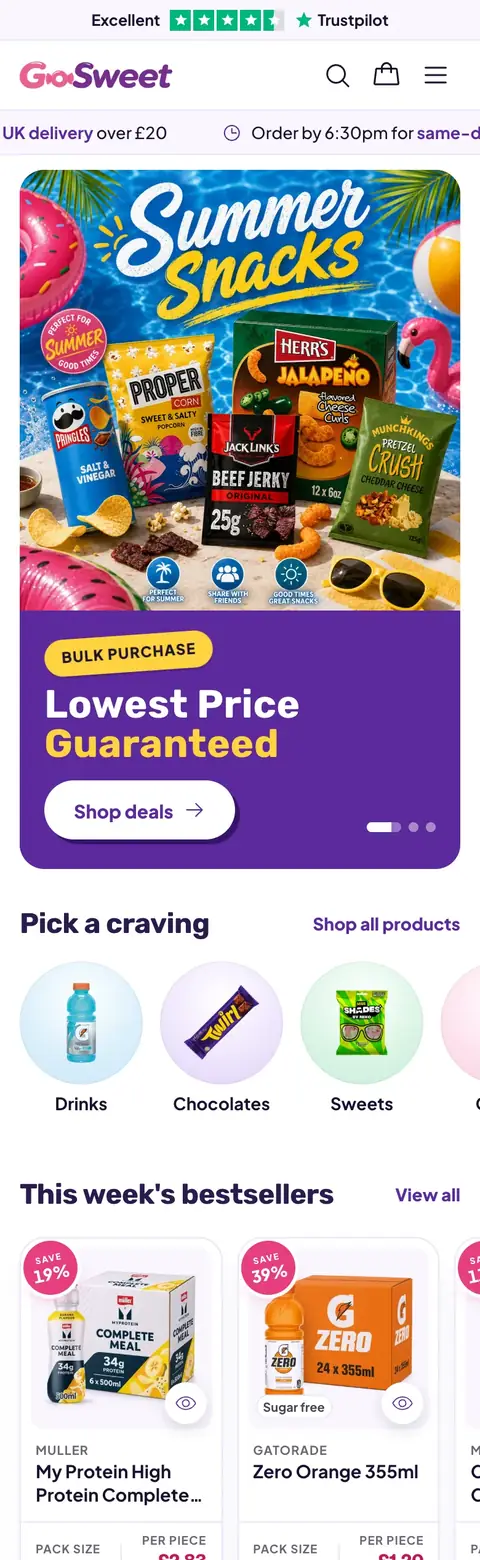 GoSweet website on mobile