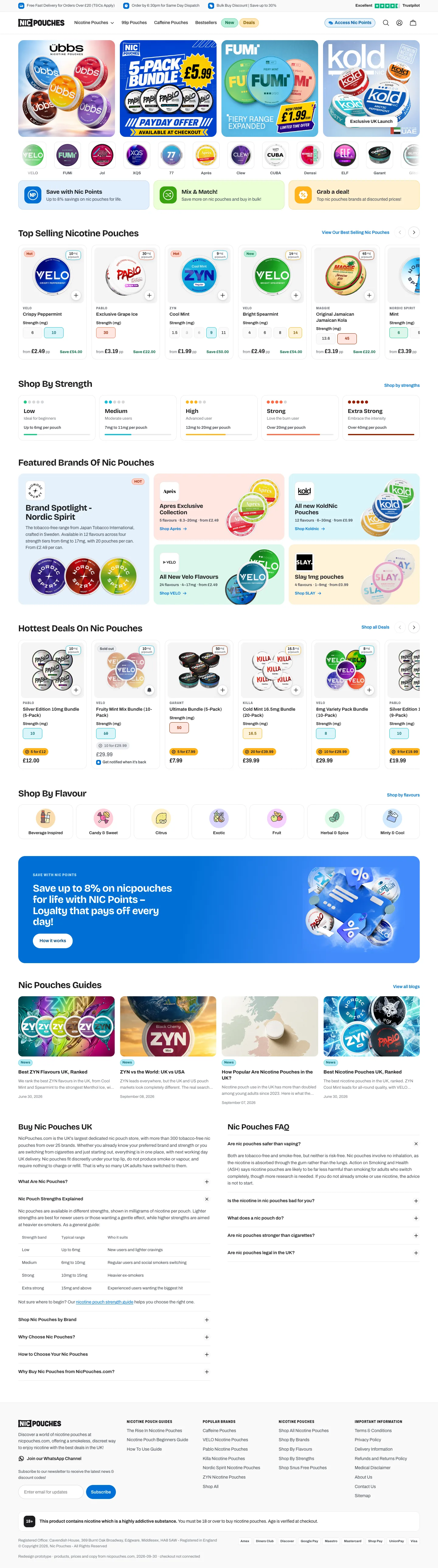 Nic Pouches homepage on desktop
