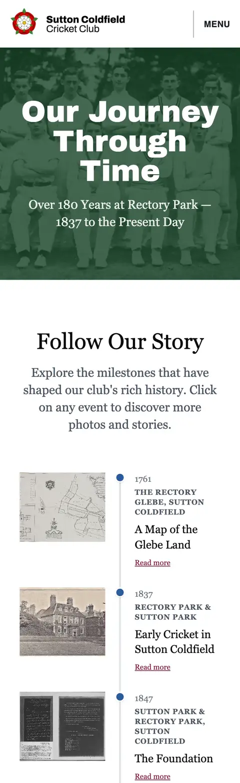 SCCC Heritage website on mobile