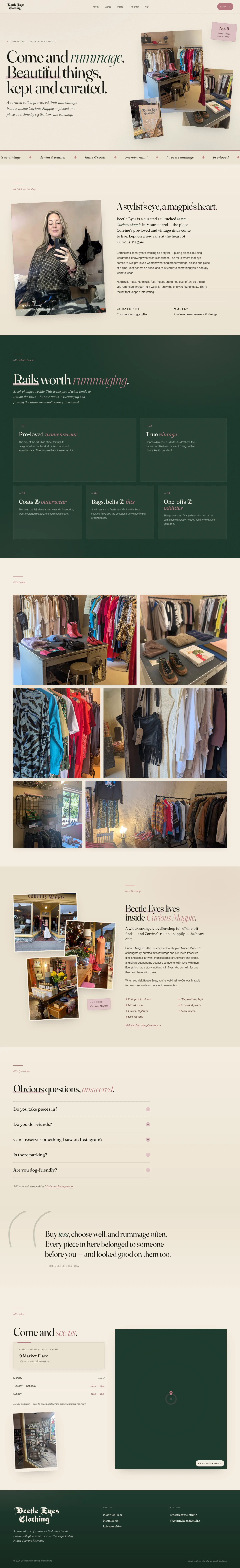 Beetle Eyes Clothing homepage on desktop