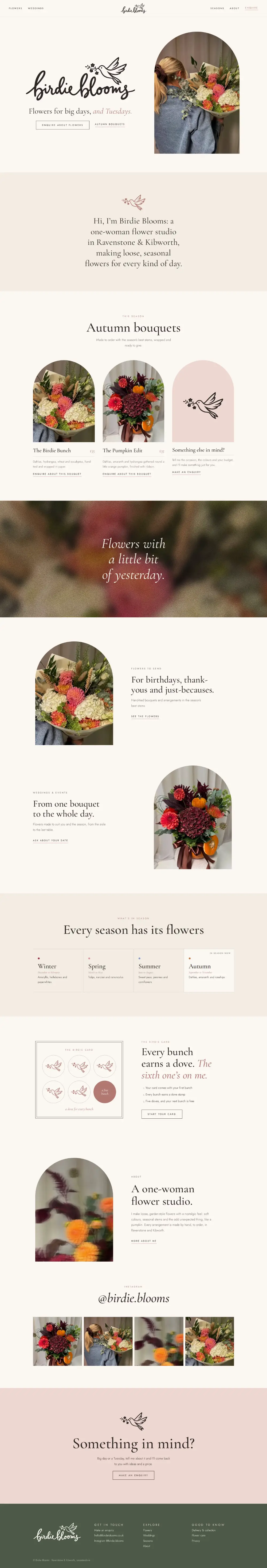 Home page designed around The Dove, desktop