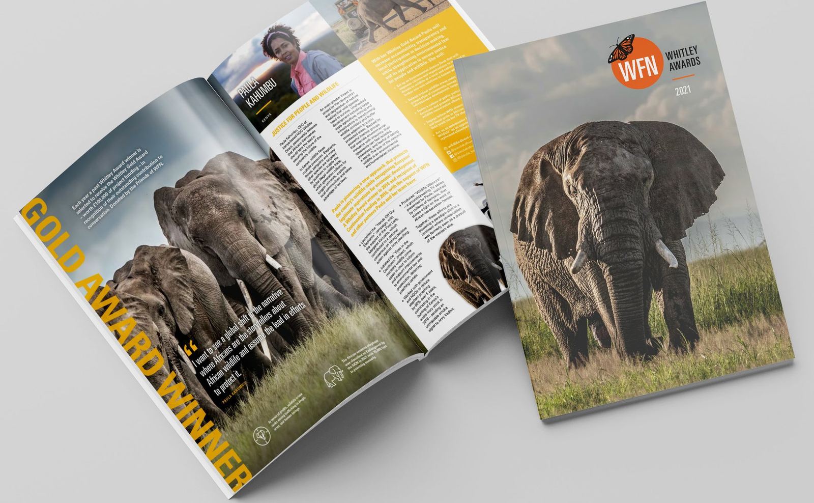 Whitley Awards 2021 brochure cover and elephant spread