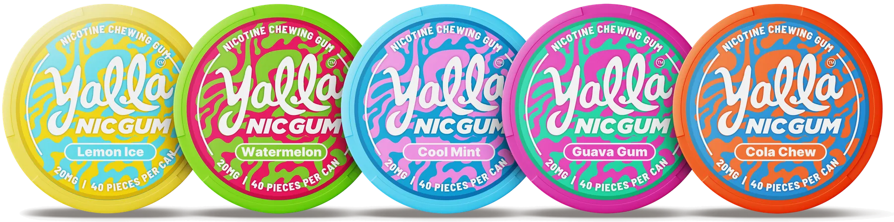 Yalla Nic Gum tins in all five flavours, 20mg