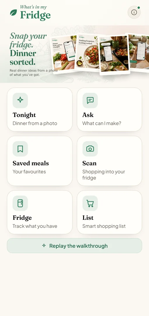 What’s in my Fridge on a phone: the home screen
