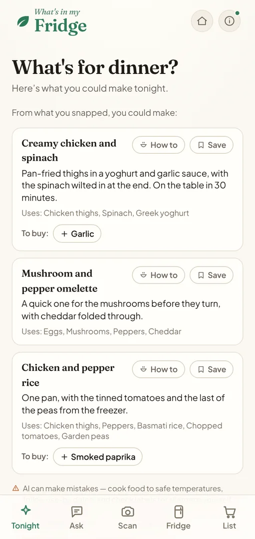 What’s in my Fridge on a phone: dinner ideas