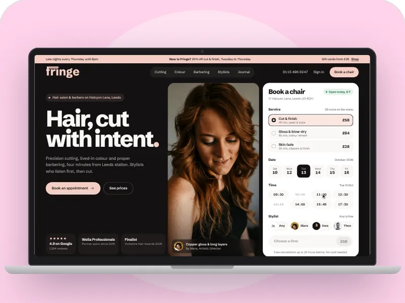 Example salons & barbers website